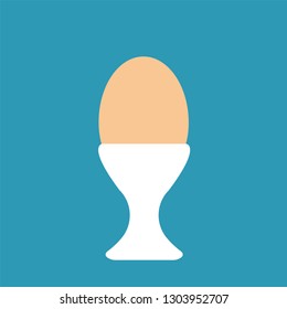 Flat icon egg in white cup isolated on blue background. Vector illustration.