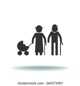  Icono plano. Pareja anciana con un cochecito.