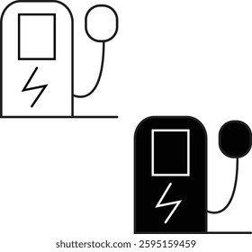 Flat icon of an electric vehicle charging station, symbolizing eco-friendly transportation and renewable energy usage with transparent background.

