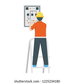 
Flat icon of a electrician denoting circuit technician 
