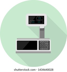 flat icon of electronic modern scales for food on geen background