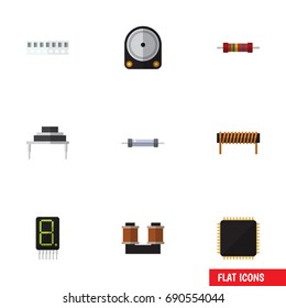 Flat Icon Electronics Set Of Bobbin, Destination, Coil Copper And Other Vector Objects. Also Includes Hard, Calculate, Calculator Elements.