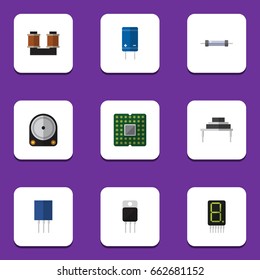 Flat Icon Electronics Set Of Coil Copper, Transistor, Display And Other Vector Objects. Also Includes Central, Calculator, Hard Elements.