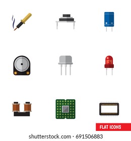 Flat Icon Electronics Set Of Coil Copper, Resist, Repair And Other Vector Objects. Also Includes Iron, Spool, Copper Elements.