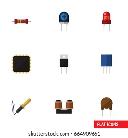 Flat Icon Electronics Set Of Cpu, Recipient, Triode And Other Vector Objects. Also Includes Resistance, Triode, Iron Elements.