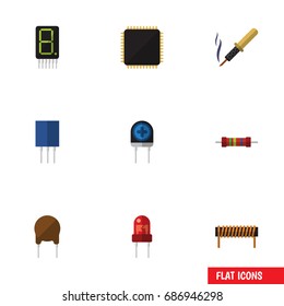 Flat Icon Electronics Set Of Cpu, Repair, Receptacle And Other Vector Objects. Also Includes Coil, Calculate, Transducer Elements.