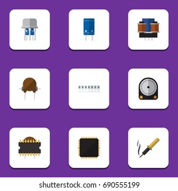 Flat Icon Electronics Set Of Cpu, Repair, Transistor And Other Vector Objects. Also Includes Triode, Drive, Iron Elements.