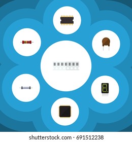 Flat Icon Electronics Set Of Cpu, Resistor, Microprocessor And Other Vector Objects. Also Includes Cpu, Central, Processor Elements.