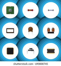 Flat Icon Electronics Set Of Destination, Resistor, Triode And Other Vector Objects. Also Includes Transistor, Microprocessor, Copper Elements.
