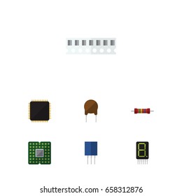 Flat Icon Electronics Set Of Display, Memory, Receptacle And Other Vector Objects. Also Includes Resistance, Central, Electronics Elements.