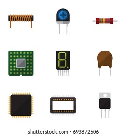 Flat Icon Electronics Set Of Mainframe, Resistance, Display And Other Vector Objects. Also Includes Display, Electronics, Receiver Elements.