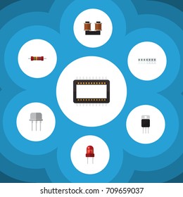 Flat Icon Electronics Set Of Memory, Coil Copper, Resistance And Other Vector Objects. Also Includes Receiver, Recipient, Resistor Elements.