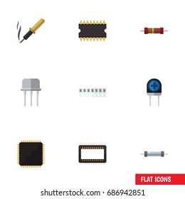 Flat Icon Electronics Set Of Microprocessor, Mainframe, Repair And Other Vector Objects. Also Includes Semiconductor, Access, Central Elements.