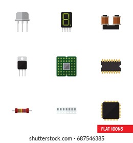 Flat Icon Electronics Set Of Receiver, Memory, Resistance And Other Vector Objects. Also Includes Resistor, Set, Central Elements.