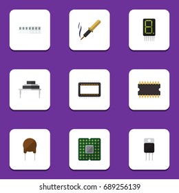 Flat Icon Electronics Set Of Receiver, Memory, Destination And Other Vector Objects. Also Includes Memory, Unit, Iron Elements.