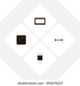 Flat Icon Electronics Set Of Receiver, Resistor, Mainframe And Other Vector Objects. Also Includes Processor, Set, Transistor Elements.