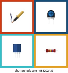 Flat Icon Electronics Set Of Receptacle, Repair, Resistance And Other Vector Objects. Also Includes Recipient, Resistance, Receptacle Elements.