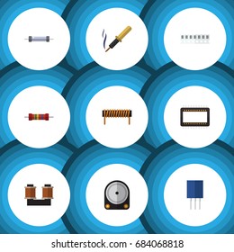 Flat Icon Electronics Set Of Receptacle, Mainframe, Resistor And Other Vector Objects. Also Includes Hdd, Random, Resistor Elements.