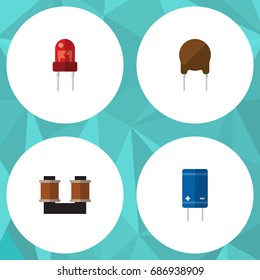 Flat Icon Electronics Set Of Recipient, Coil Copper, Triode And Other Vector Objects. Also Includes Coil, Triode, Transducer Elements.