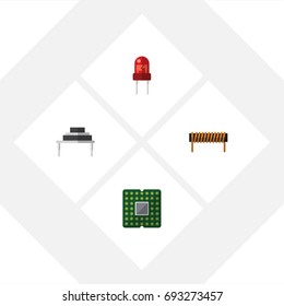 Flat Icon Electronics Set Of Recipient, Bobbin, Unit And Other Vector Objects. Also Includes Transducer, Copper, Transistor Elements.