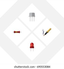 Flat Icon Electronics Set Of Repair, Resist, Resistance And Other Vector Objects. Also Includes Iron, Soldering, Copper Elements.