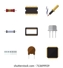 Flat Icon Electronics Set Of Repair, Cpu, Triode And Other Vector Objects. Also Includes Soldering, Microprocessor, Triode Elements.