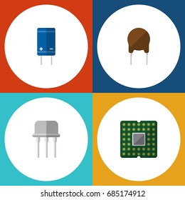 Flat Icon Electronics Set Of Resist, Unit, Triode And Other Vector Objects. Also Includes Semiconductor, Unit, Central Elements.