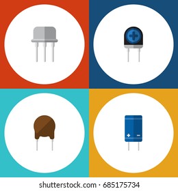 Flat Icon Electronics Set Of Resist, Triode, Transistor And Other Vector Objects. Also Includes Semiconductor, Recipient, Set Elements.