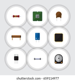 Flat Icon Electronics Set Of Resistance, Receiver, Hdd And Other Vector Objects. Also Includes Hard, Processor, Cpu Elements.