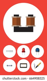 Flat Icon Electronics Set Of Resistor, Mainframe, Repair And Other Vector Objects. Also Includes Copper, Spool, Unit Elements.