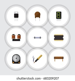 Flat Icon Electronics Set Of Resistor, Receiver, Coil Copper And Other Vector Objects. Also Includes Unit, Bobbin, Electronics Elements.