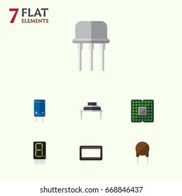 Flat Icon Electronics Set Of Transistor, Destination, Triode And Other Vector Objects. Also Includes Unit, Processor, Fiildistor Elements.