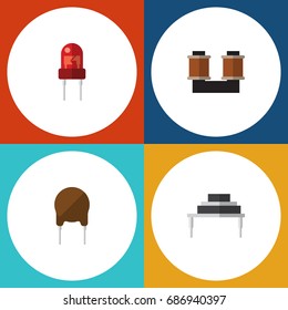 Flat Icon Electronics Set Of Triode, Recipient, Destination And Other Vector Objects. Also Includes Destination, Coil, Spool Elements.