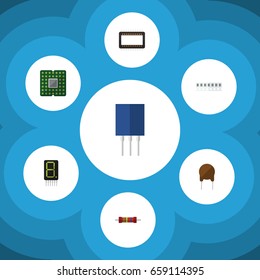 Flat Icon Electronics Set Of Unit, Resistance, Memory And Other Vector Objects. Also Includes Calculator, Calculate, Electronics Elements.