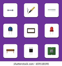 Flat Icon Electronics Set Of Unit, Mainframe, Transducer And Other Vector Objects. Also Includes Processor, Unit, Resistance Elements.