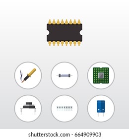Flat Icon Electronics Set Of Unit, Repair, Destination And Other Vector Objects. Also Includes Random, Resistance, Destination Elements.