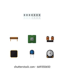 Flat Icon Electronics Set Of Unit, Hdd, Bobbin And Other Vector Objects. Also Includes Spool, Transducer, Cpu Elements.