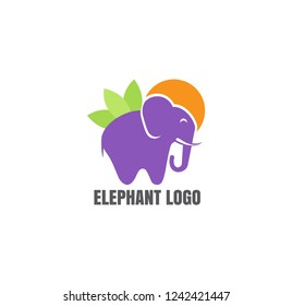 flat icon elephant sun and leaves