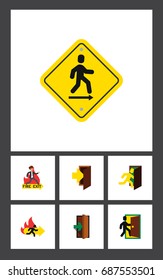 Flat Icon Emergency Set Of Direction Pointer, Evacuation, Entrance And Other Vector Objects. Also Includes Emergency, Pointer, Fire Elements.