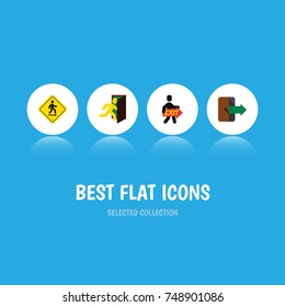 Flat Icon Emergency Set Of Directional, Exit, Open Door And Other Vector Objects. Also Includes Board, Pointer, Exit Elements.