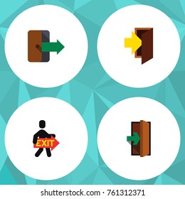 Flat Icon Emergency Set Of Directional, Entrance, Exit And Other Vector Objects. Also Includes Arrow, Exit, Entry Elements.