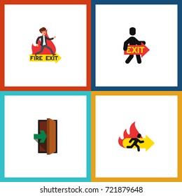 Flat Icon Emergency Set Of Entrance, Exit, Fire Exit And Other Vector Objects. Also Includes Directional, Fire, Exit Elements.