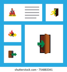 Flat Icon Emergency Set Of Emergency, Entrance, Open Door And Other Vector Objects. Also Includes Entrance, Directional, Evacuation Elements.