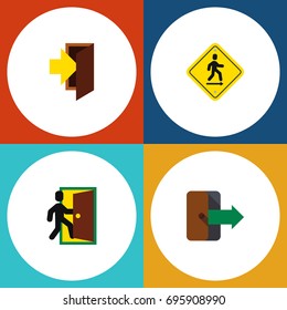 Flat Icon Emergency Set Of Entry, Direction Pointer, Directional And Other Vector Objects. Also Includes Entrance, Pointer, Exit Elements.