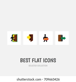 Flat Icon Emergency Set Of Entry, Directional, Exit And Other Vector Objects. Also Includes Arrow, Door, Directional Elements.