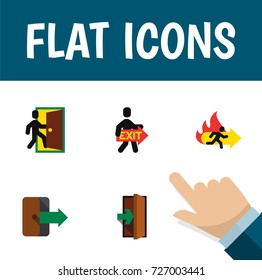 Flat Icon Emergency Set Of Evacuation, Fire Exit, Directional And Other Vector Objects. Also Includes Exit, Directional, Emergency Elements.