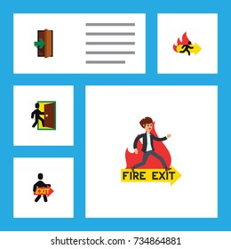 Flat Icon Emergency Set Of Exit, Entrance, Emergency And Other Vector Objects. Also Includes Entrance, Arrow, Exit Elements.
