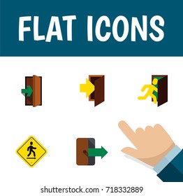 Flat Icon Emergency Set Of Open Door, Entry, Entrance And Other Vector Objects. Also Includes Directional, Entry, Exit Elements.