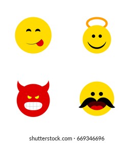 Flat Icon Emoji Set Of Angel, Delicious Food, Pouting And Other Vector Objects. Also Includes Angel, Delicious, Cheerful Elements.