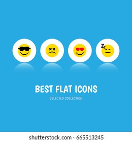 Flat Icon Emoji Set Of Asleep, Cross-Eyed Face, Happy And Other Vector Objects. Also Includes Happy, Emoticon, Heart Elements.